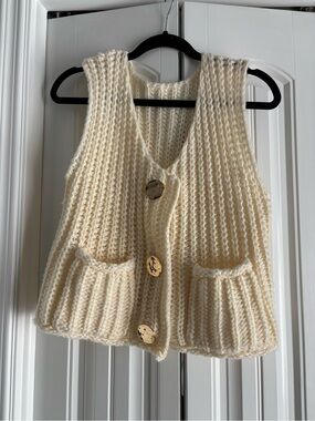 Cream Knit Button Front Women's Sweater Vest